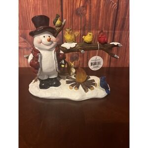 Snowman  Birds Campfire Scene Christmas Holiday Figurine Cheerful